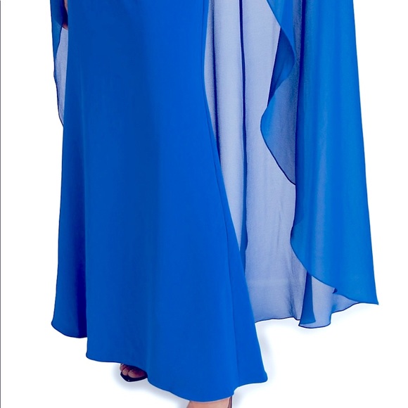 NWT BADGLEY MISCHKA GEORGETTE CAPE GOWN - Picture 11 of 16